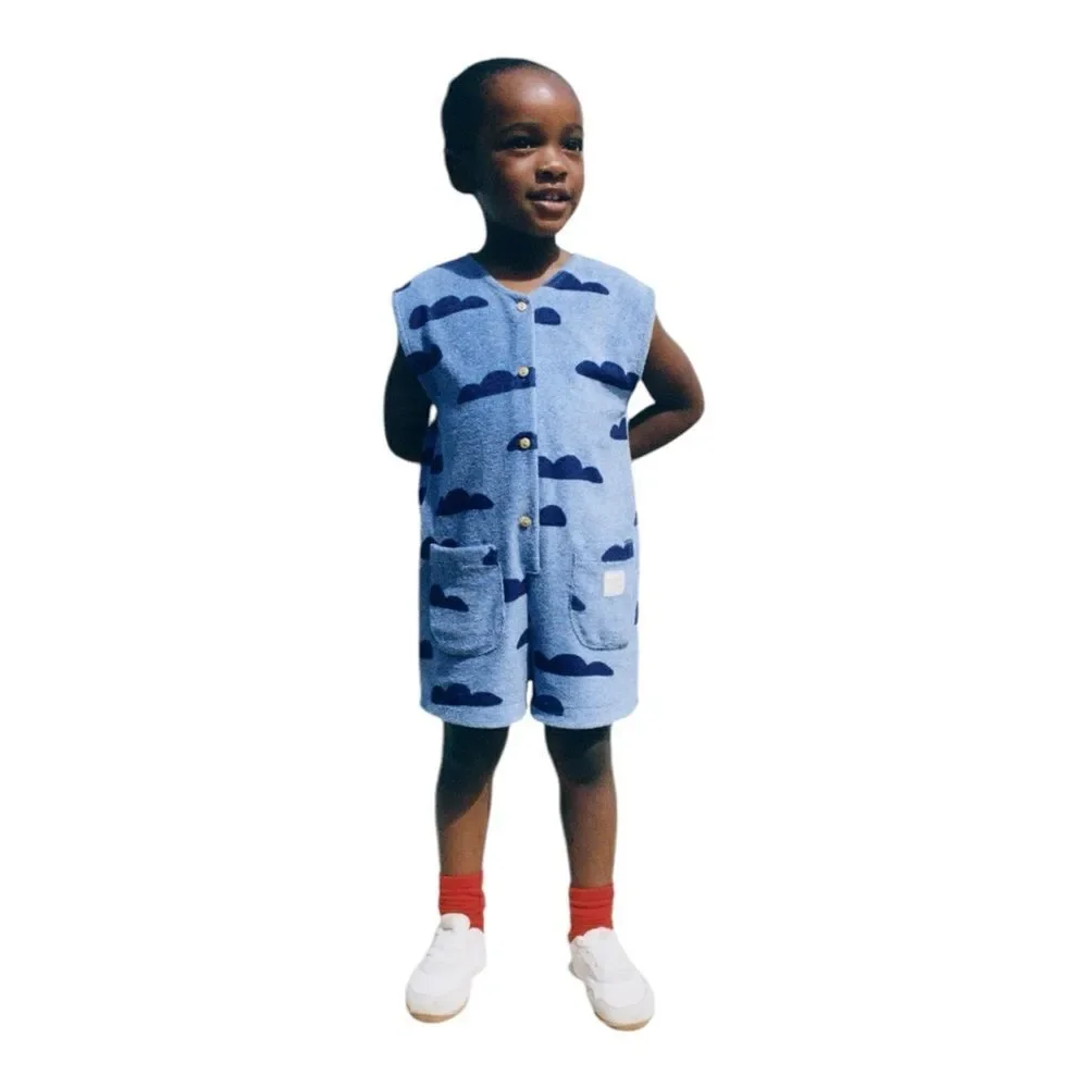 ZARA Boys Blue Cloud Print Terry Jumpsuit NWT Size 6